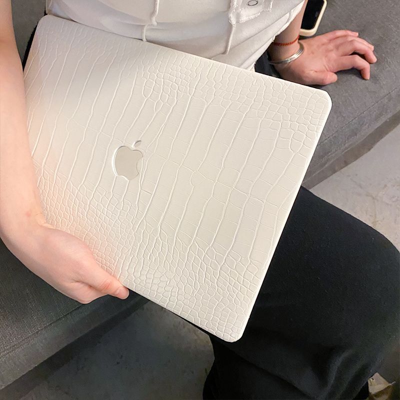MacBook Case in White Faux Crocodile Leather