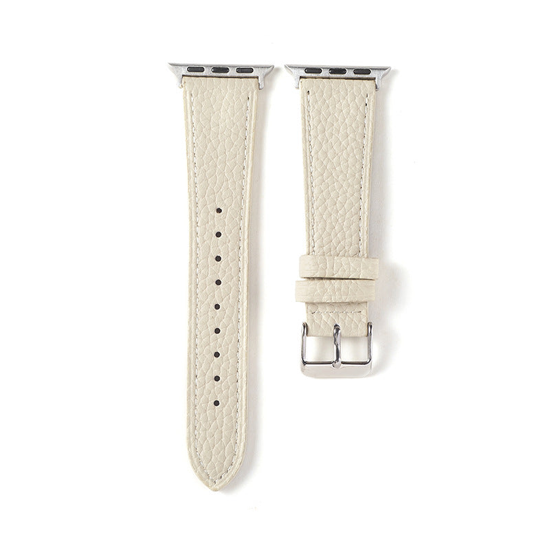 Correa ancha de cuero granulado para Apple Watch en color blanco con estrella, de la marca Vivaldo, muestra el diseño y textura del producto.