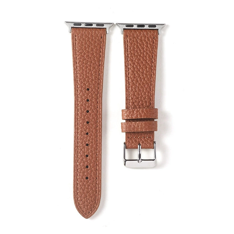 Correa ancha de cuero granulado marrón para Apple Watch de la marca Vivaldo, con acabado resistente y elegante para muñeca.