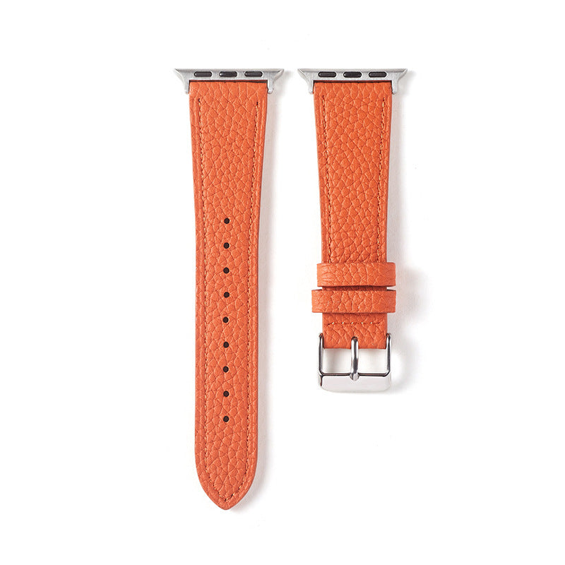 Correa ancha de cuero granulado para Apple Watch en color naranja, compatible con correas de cuero para Apple Watch de Vivaldo.