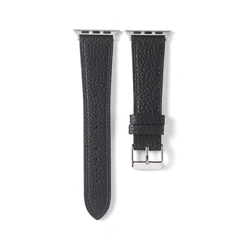 Correa ancha de cuero granulado para Apple Watch en color negro, compatible con correas de la marca Vivaldo.