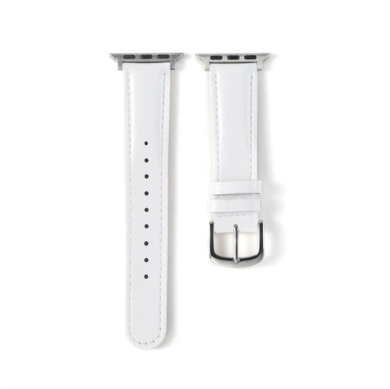 Correa de cuero natural brillante para Apple Watch en color blanco, de la marca Vivaldo, con acabado elegante y suave.
