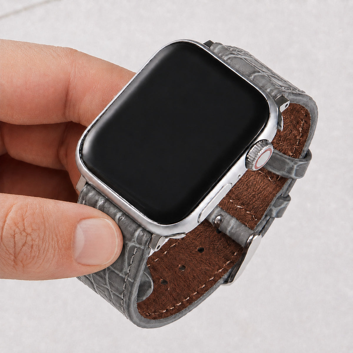 Correa de cuero con efecto cocodrilo gris para Apple Watch, compatible con modelos de la marca Vivaldo.
