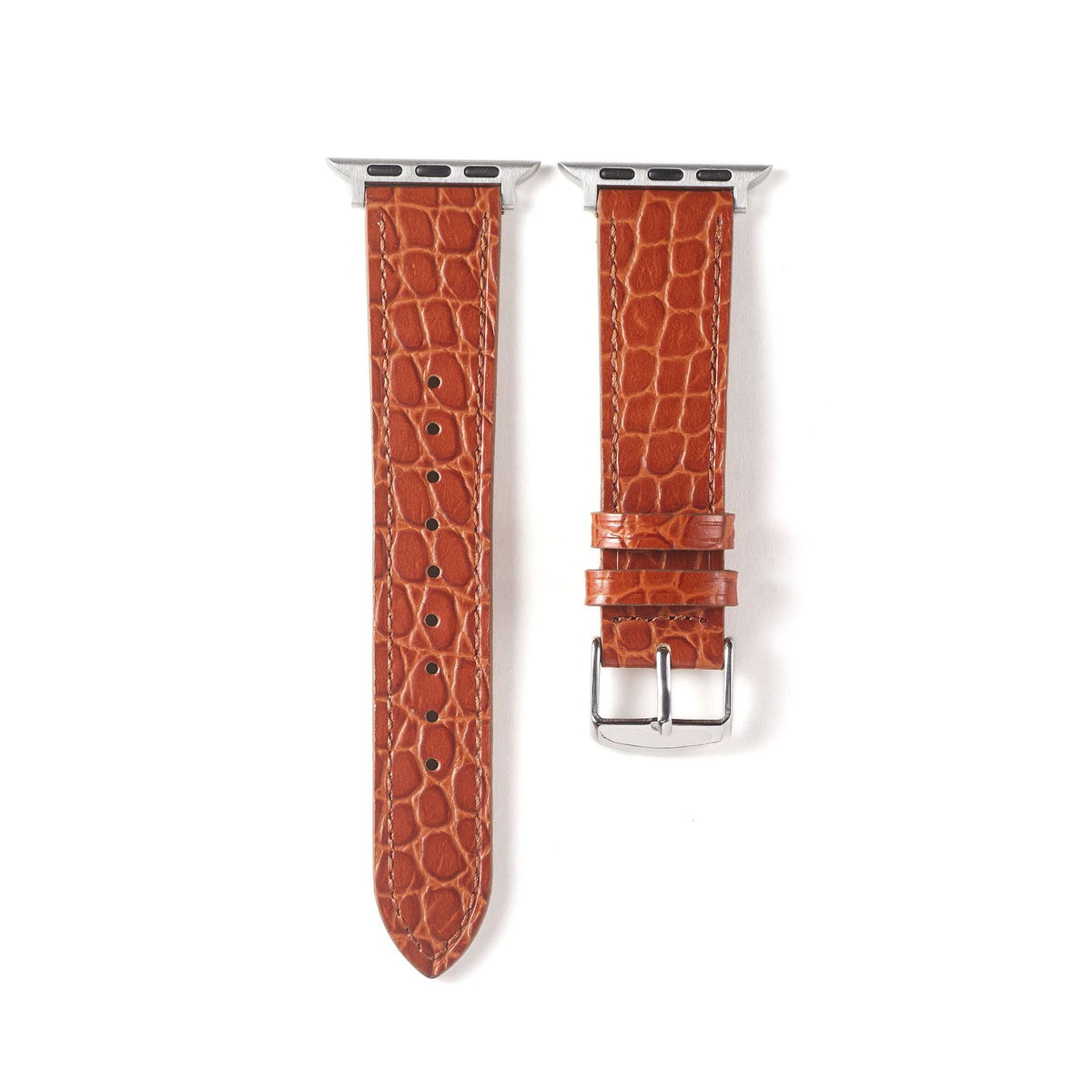 Correa de cuero con efecto cocodrilo para Apple Watch en color marrón rojizo, de la marca Vivaldo, muestra el diseño elegante y texturado.