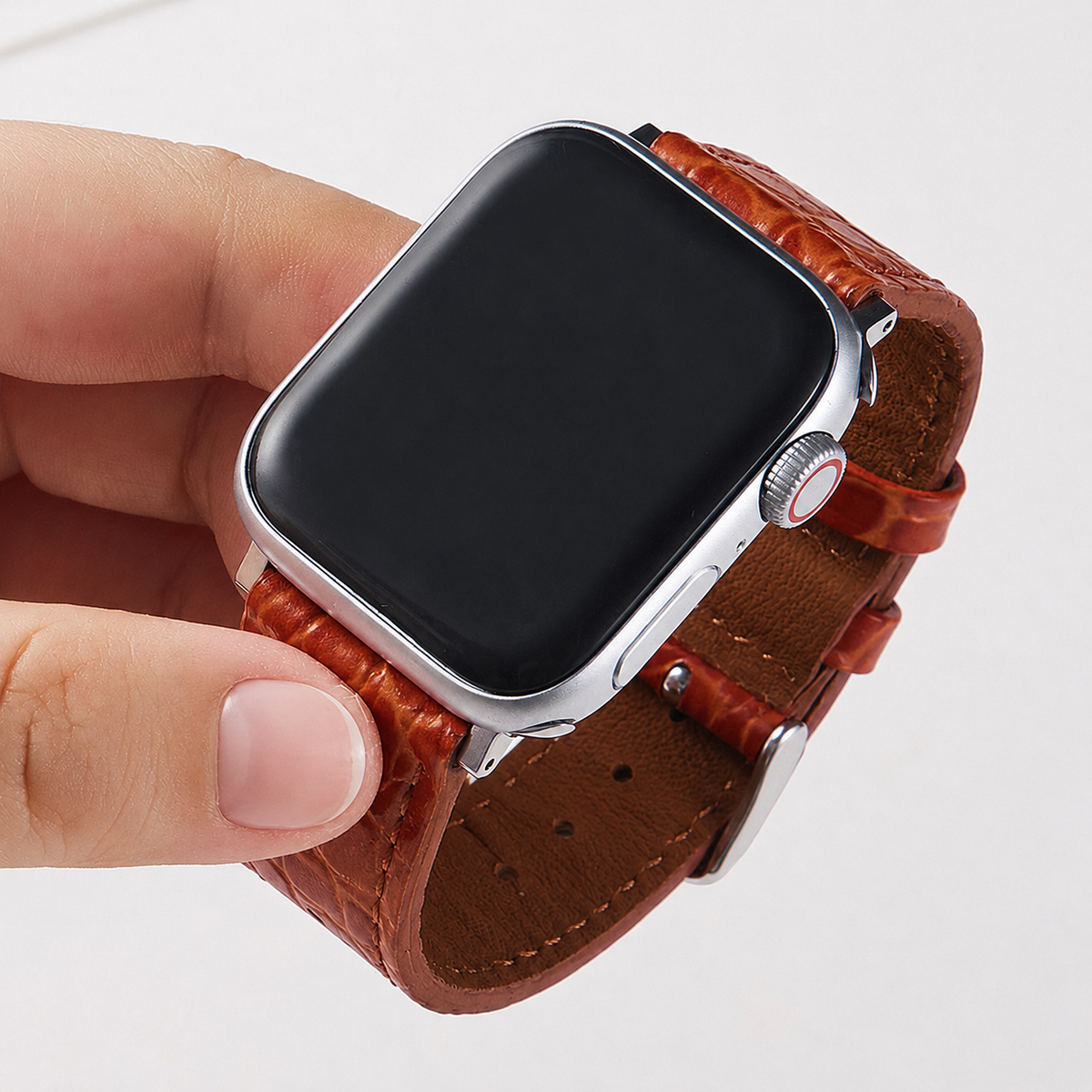 Correa de cuero con efecto cocodrilo para Apple Watch en color marrón rojizo, de la marca Vivaldo.