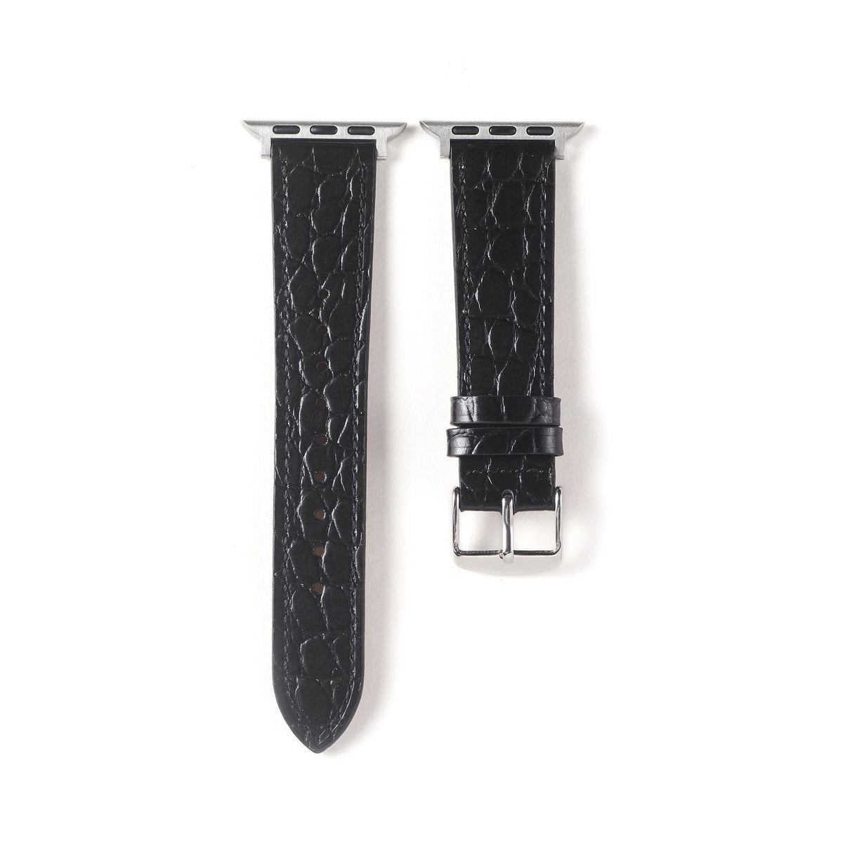 Correa de cuero con efecto cocodrilo para Apple Watch en color negro, de la marca Vivaldo, mostrando textura y diseño elegante