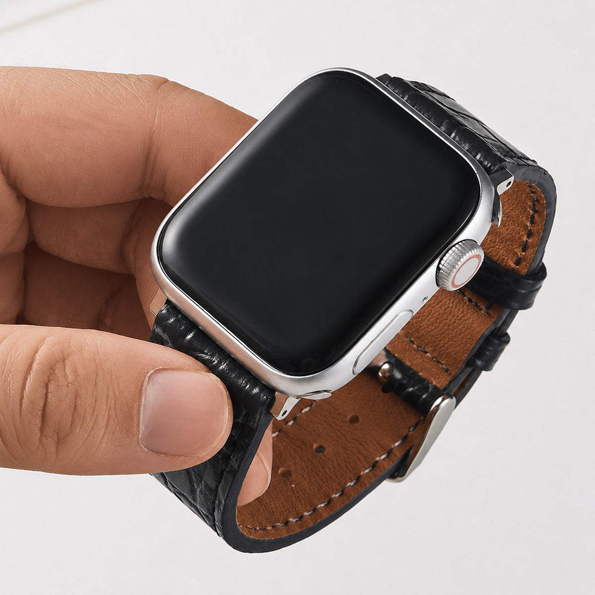 Correa de cuero con efecto cocodrilo para Apple Watch, en color negro, de la marca Vivaldo, diseñada para Apple Watch.