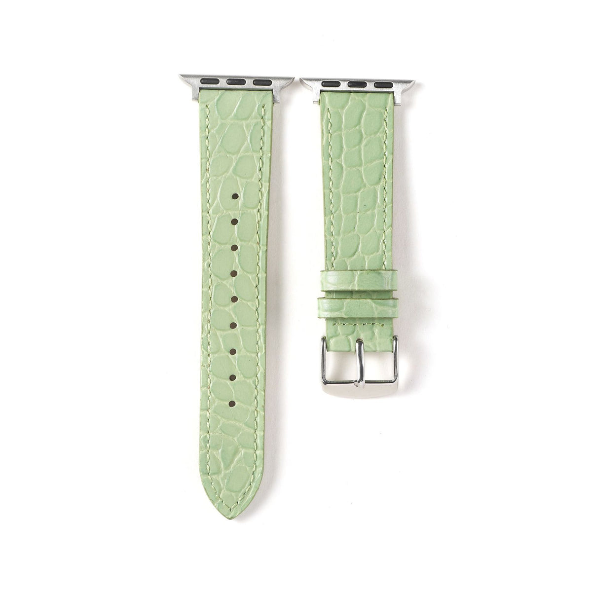 Correa de cuero con efecto cocodrilo para Apple Watch en color verde, de la marca Vivaldo, vista en la imagen.