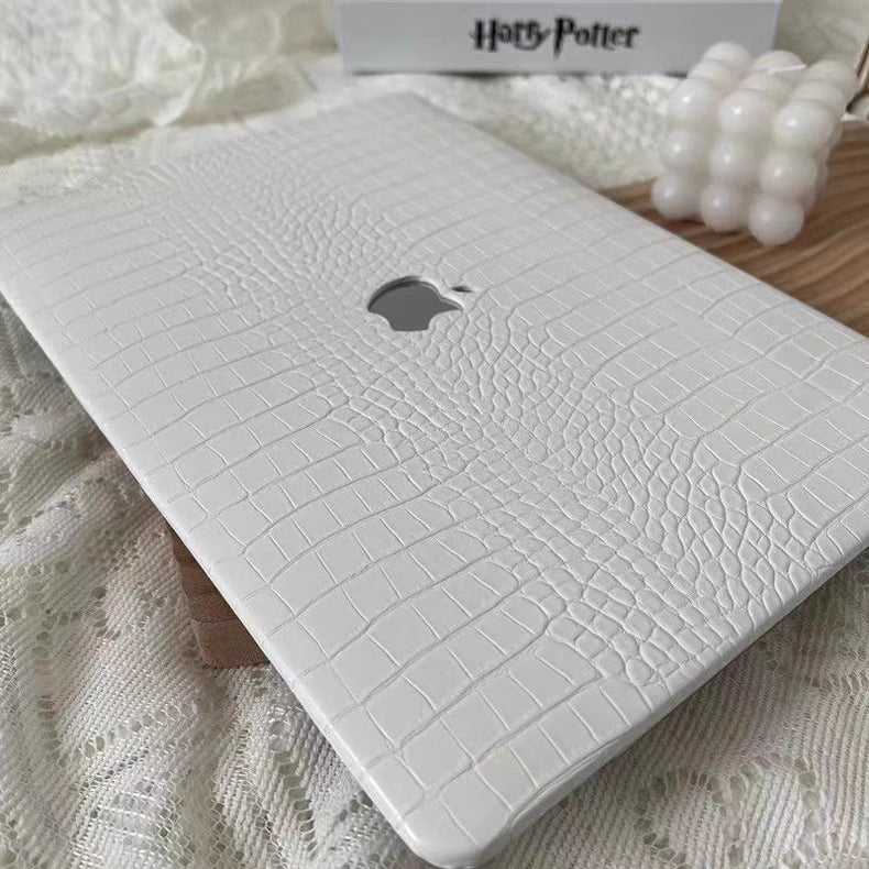 Carcasa para MacBook de Cuero Sintético de Cocodrilo Blanco