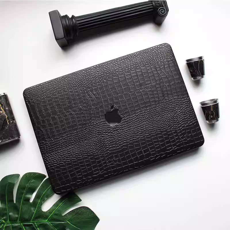 Carcasa para MacBook de Cuero Sintético de Cocodrilo Negro