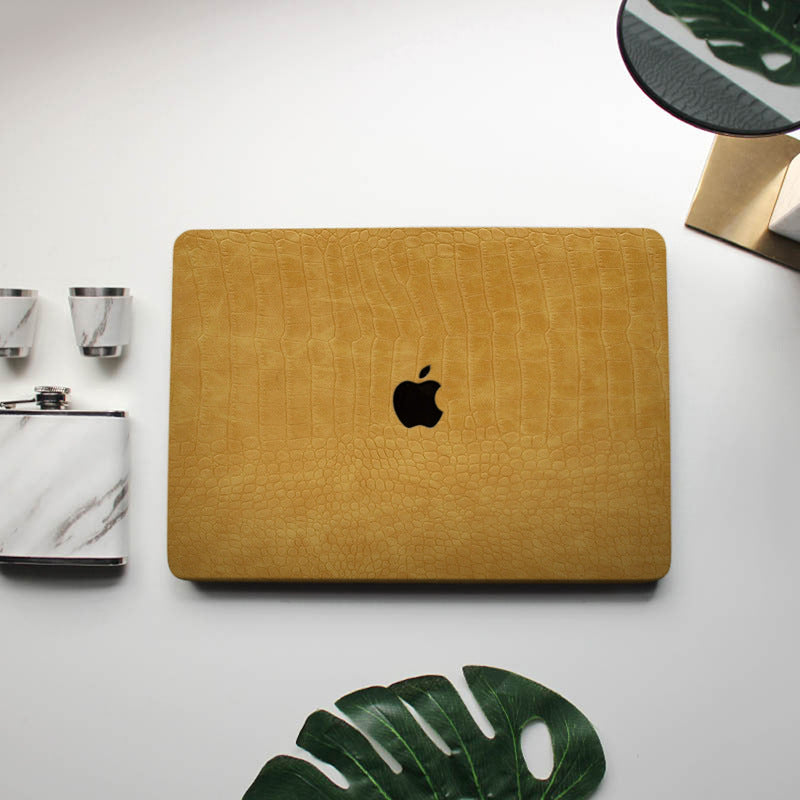 Carcasa para MacBook de Cuero Sintético de Cocodrilo Mostaza Antique - Vivaldo