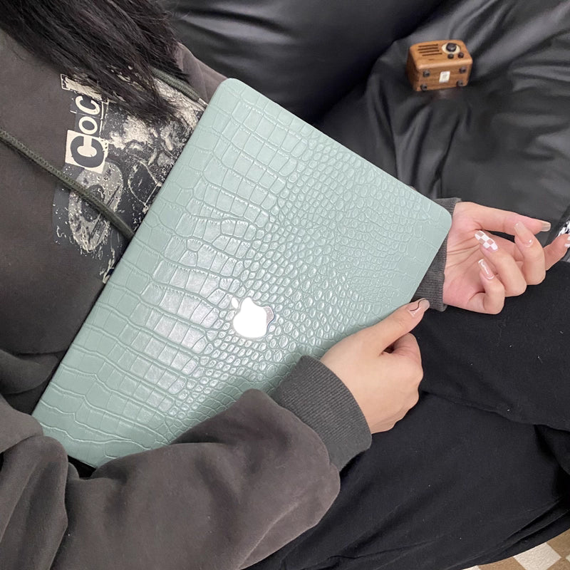 MacBook Case in Green Faux Crocodile Leather