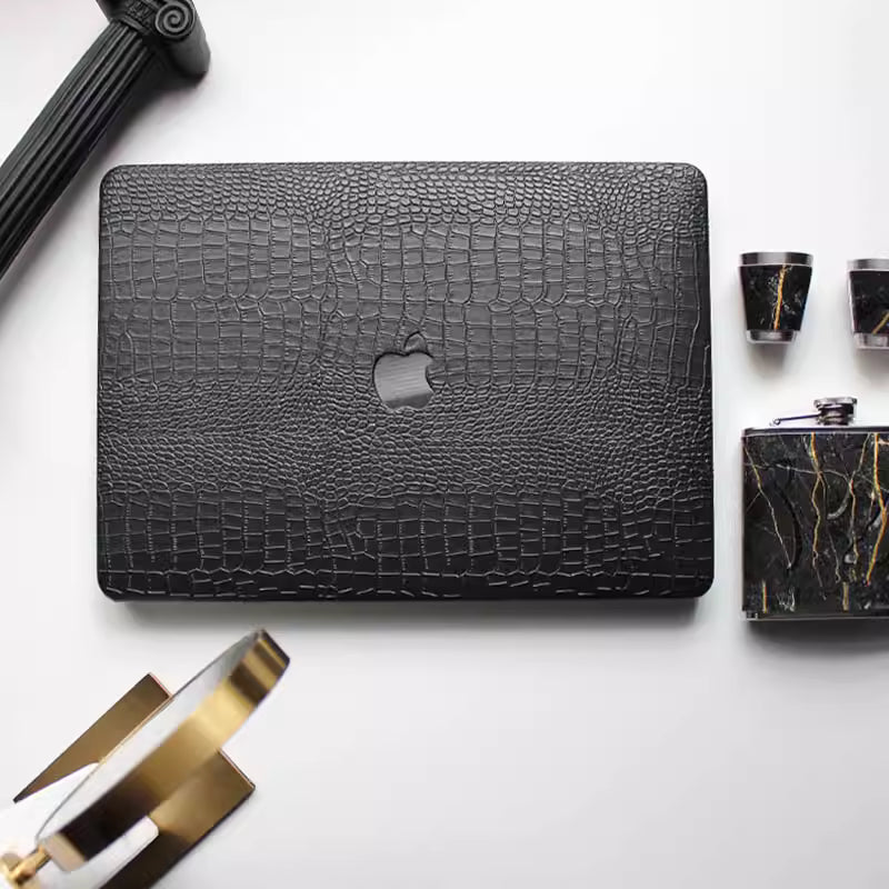 Carcasa para MacBook de Cuero Sintético de Cocodrilo Negro
