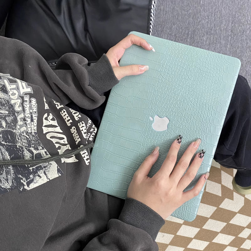 MacBook Case in Green Faux Crocodile Leather
