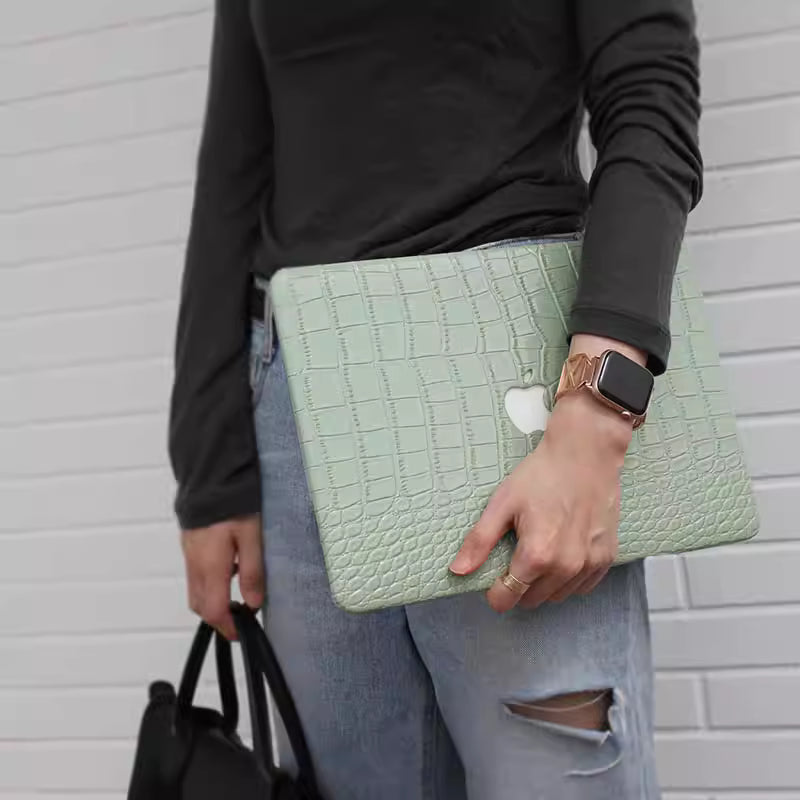 MacBook Case in Green Faux Crocodile Leather
