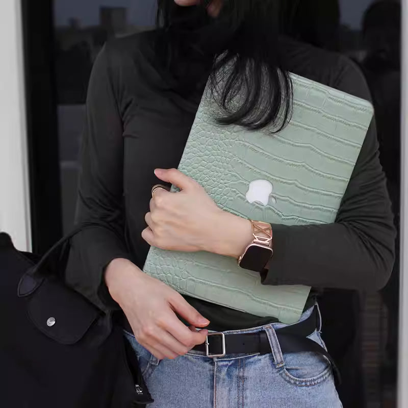 MacBook Case in Green Faux Crocodile Leather