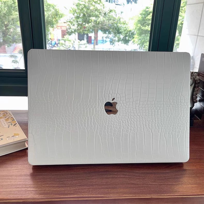 Carcasa para MacBook de Cuero Sintético de Cocodrilo Blanco