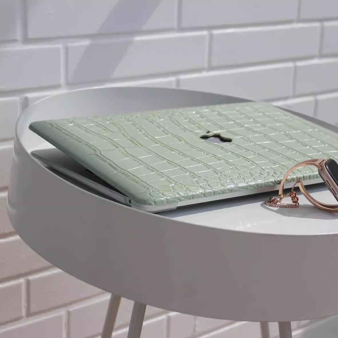MacBook Case in Green Faux Crocodile Leather