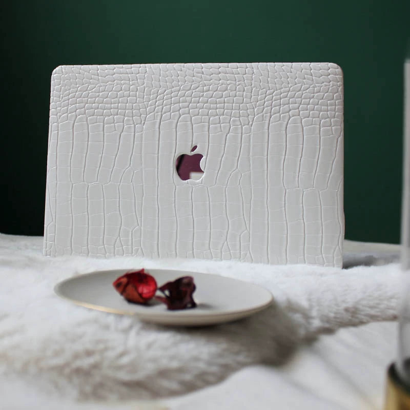 Carcasa para MacBook de Cuero Sintético de Cocodrilo Blanco