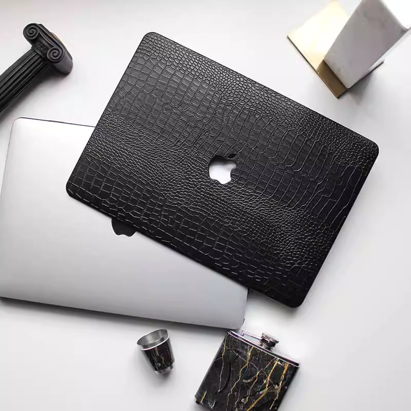 Carcasa para MacBook de Cuero Sintético de Cocodrilo Negro