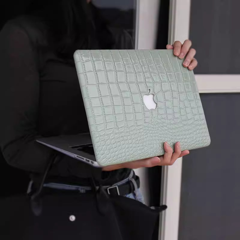 MacBook Case in Green Faux Crocodile Leather