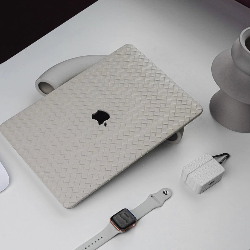 MacBook Case in Beige Braided Faux Leather