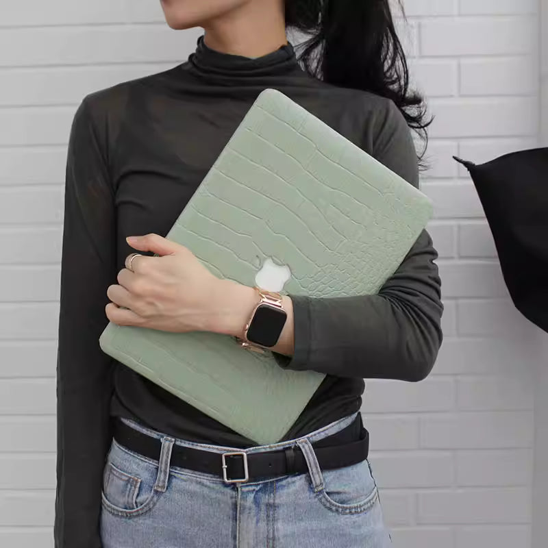 MacBook Case in Green Faux Crocodile Leather