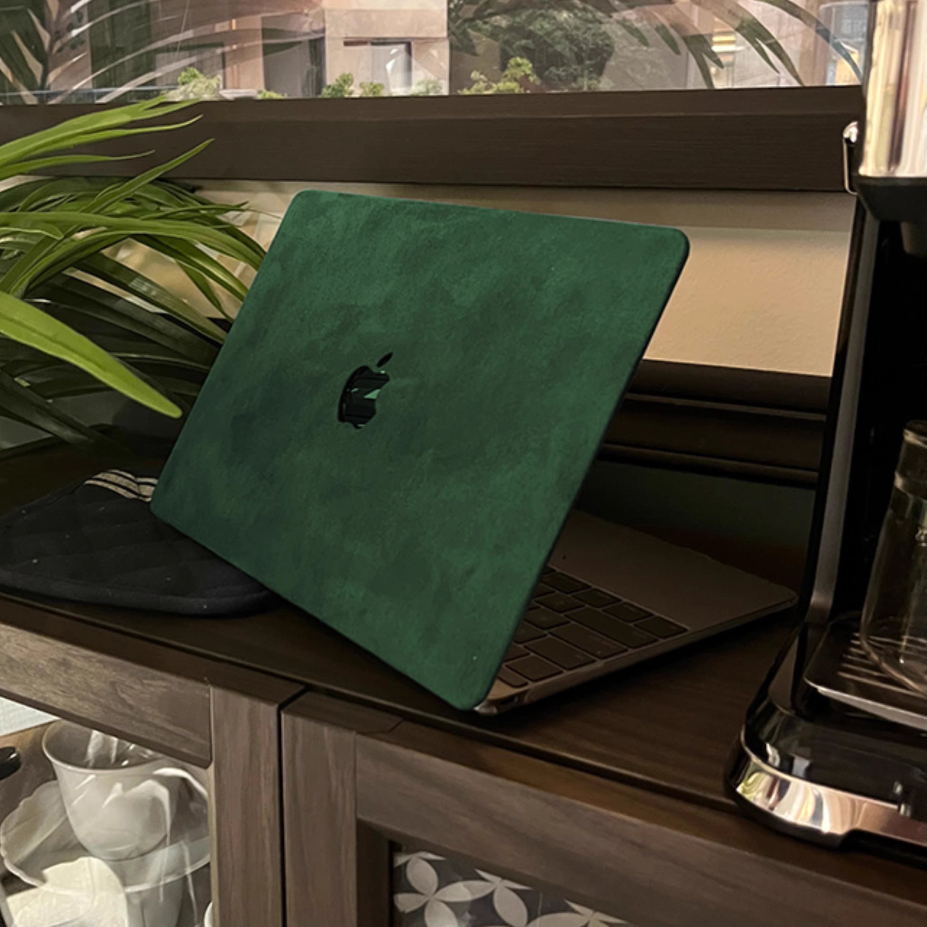 MacBook Case in Green Faux Suede with Velvet Finish