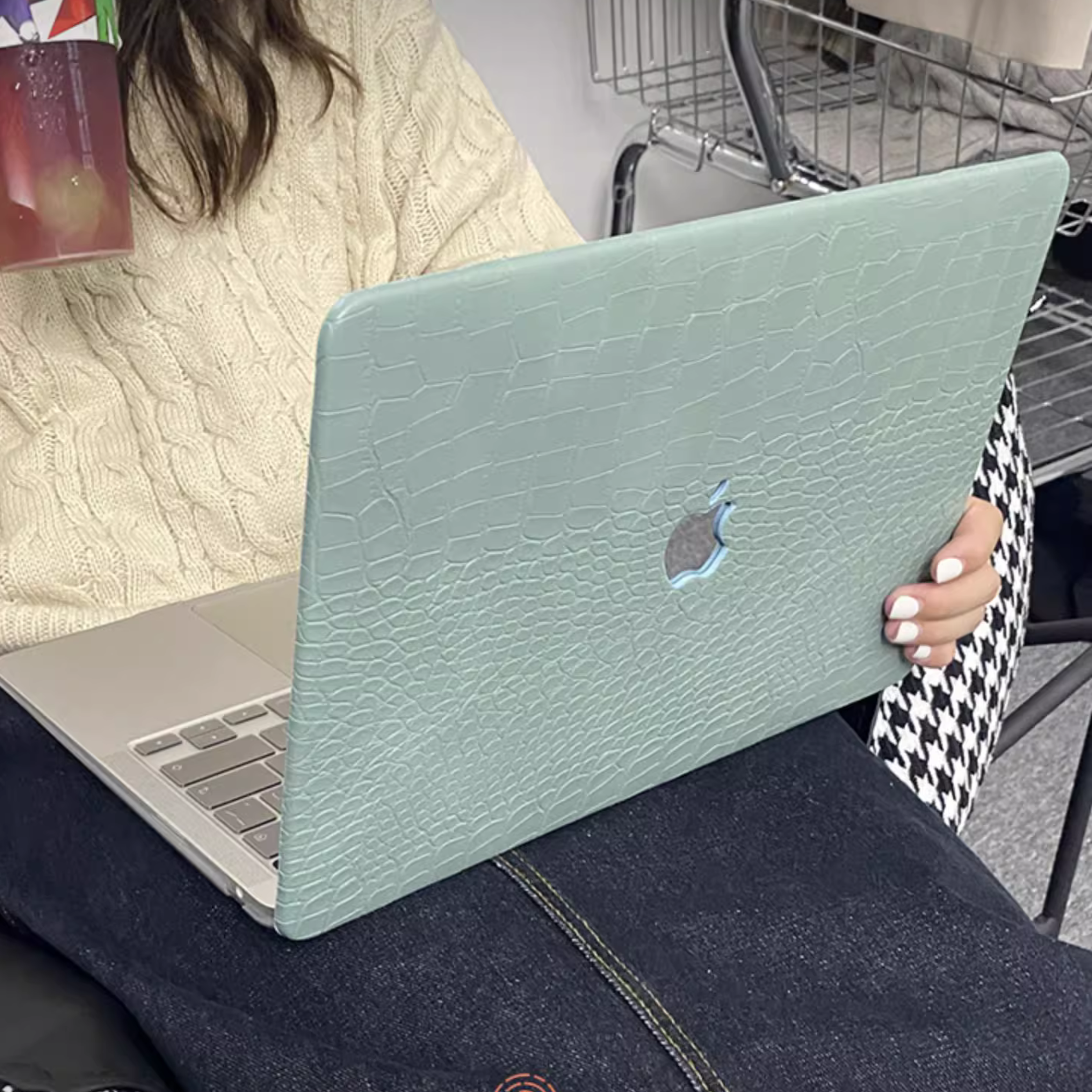 MacBook Case in Green Faux Crocodile Leather