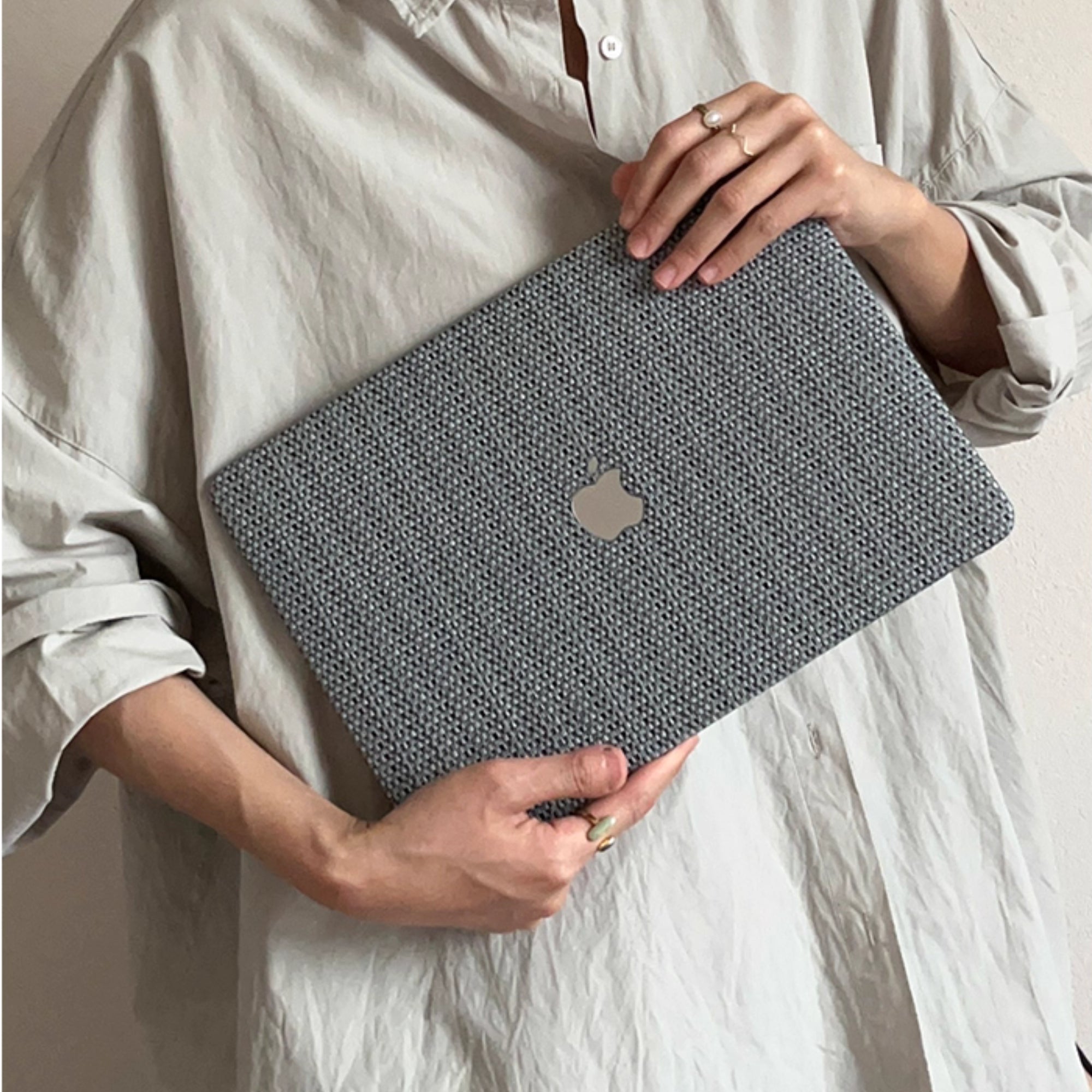 Carcasa para MacBook de Cuero Sintético Tejido Gris