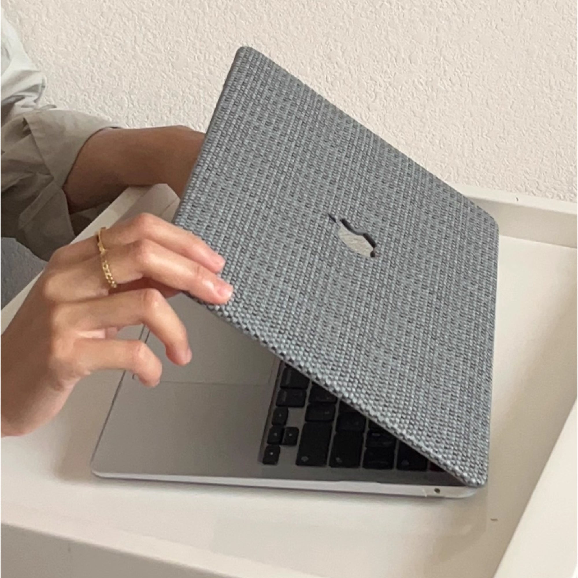 Carcasa para MacBook de Cuero Sintético Tejido Gris