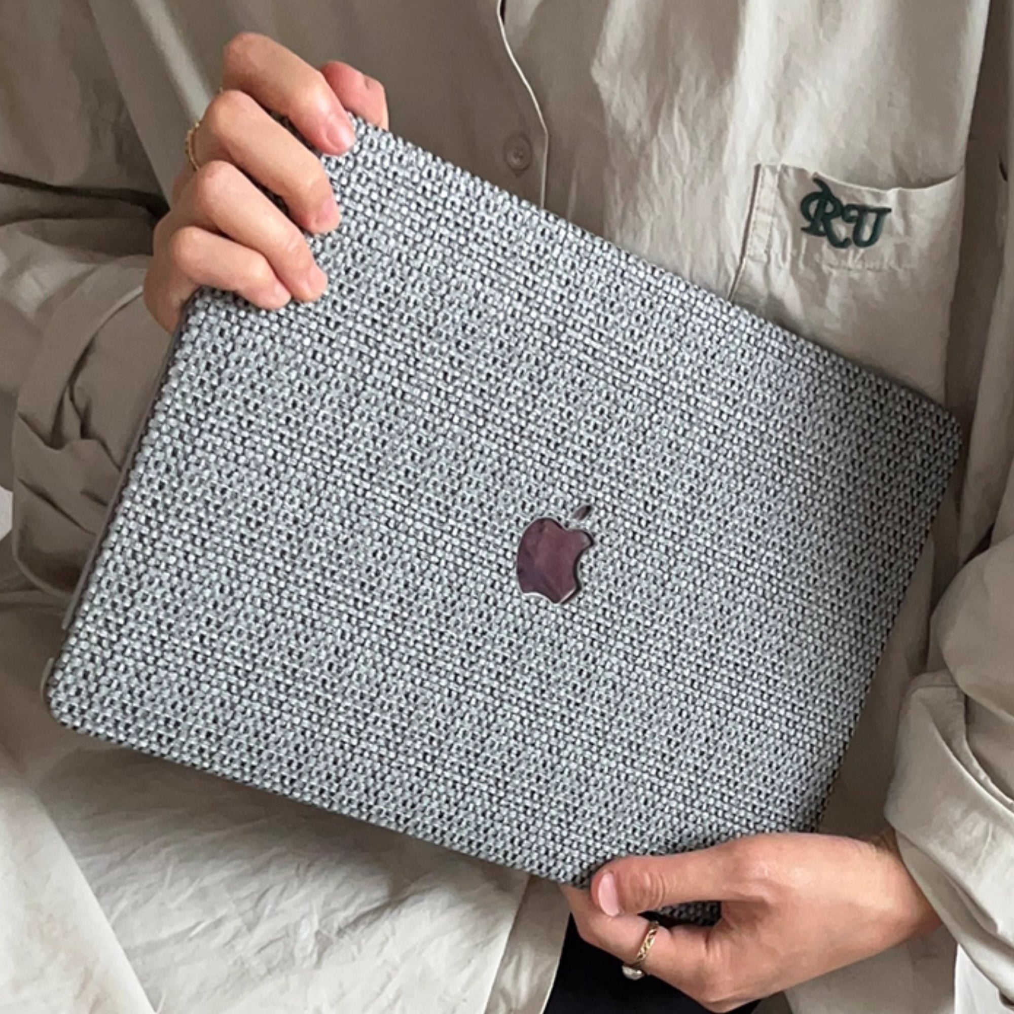 Carcasa para MacBook de Cuero Sintético Tejido Gris