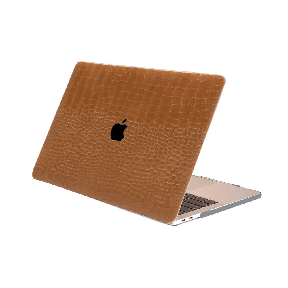 Carcasa para MacBook de Cuero Sintético de Cocodrilo Marrón - Vivaldo.