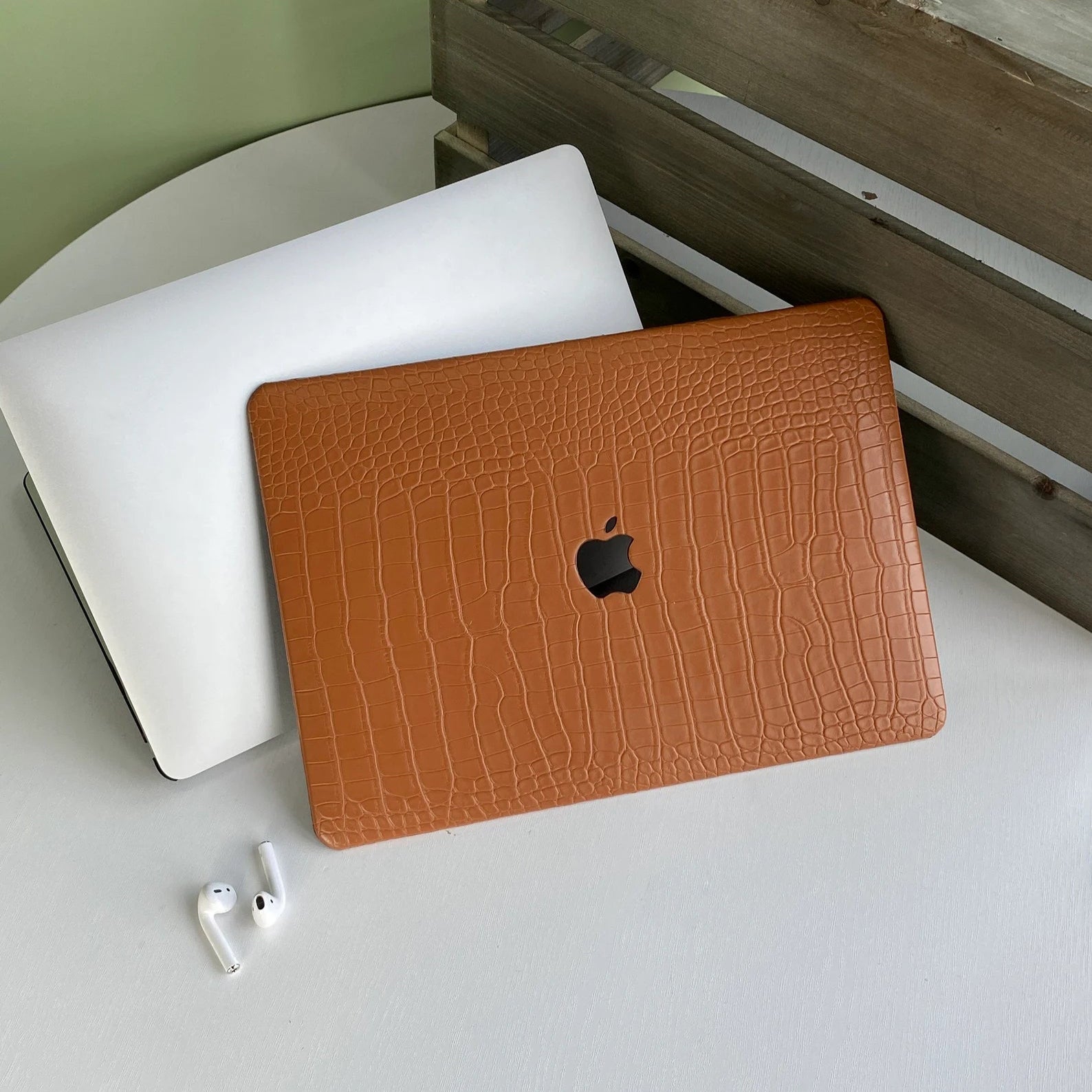 MacBook Case in Brown Faux Crocodile Leather