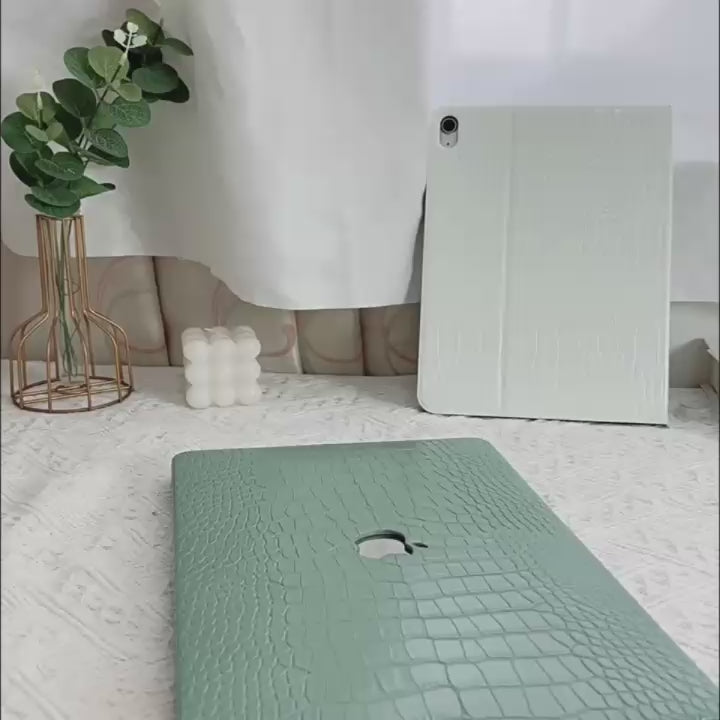 Carcasa para MacBook de Cuero Sintético de Cocodrilo Verde